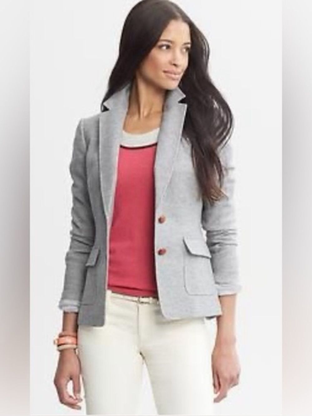 Banana Republic Light Gray Wool Blend Patchwork Tailored Blazer Sz 10
